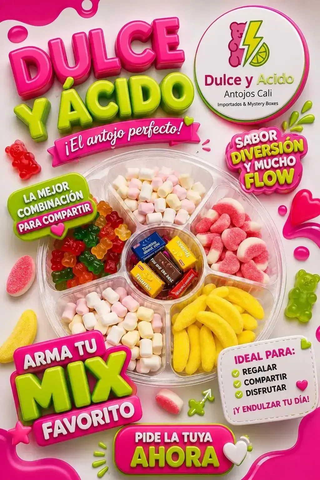 Bandeja mix con chocolates mensajes