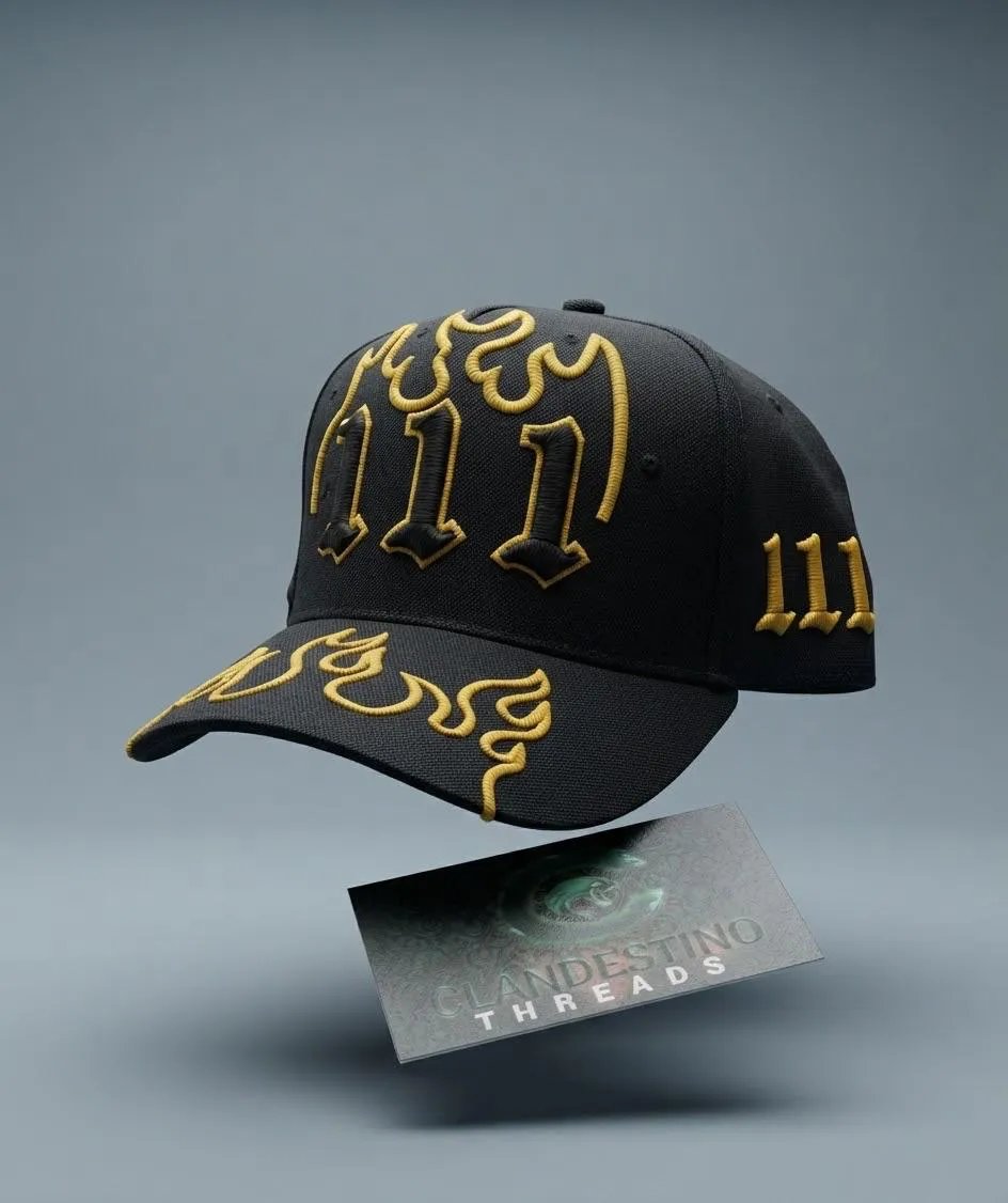 Gorra Urbana "111" Bordada (Negro y Dorado)
