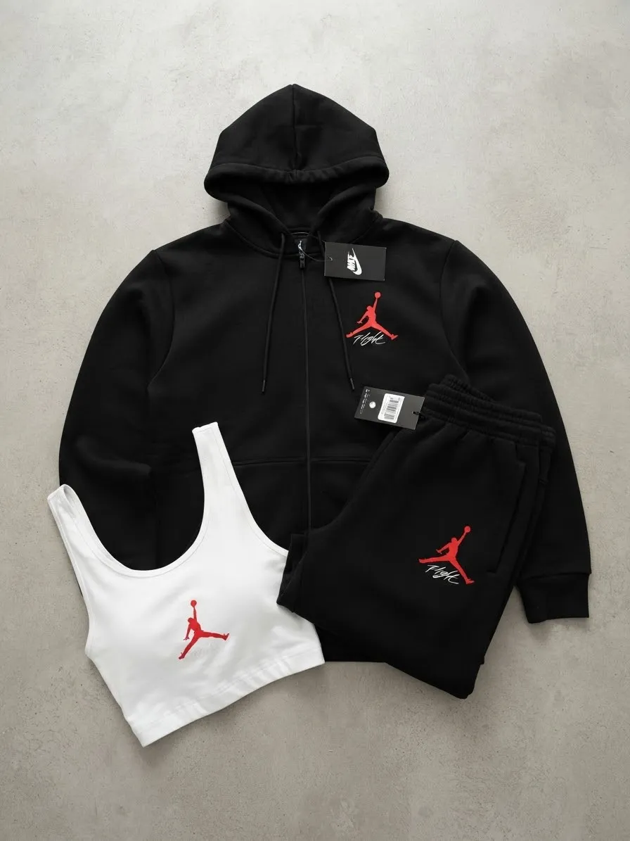 Conjunto Urbano de 3 Piezas (Hoodie Full-Zip, Jogger & Crop Top/Camiseta)