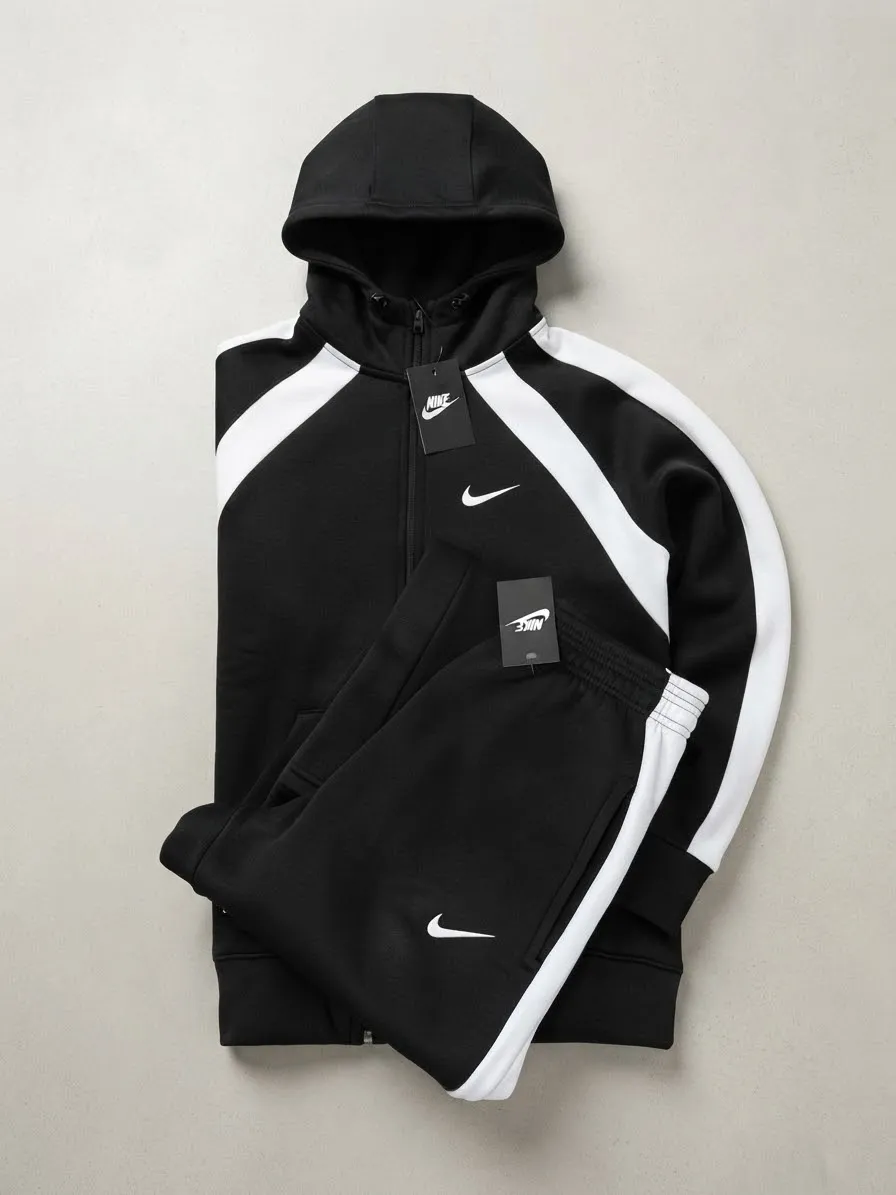 Conjunto Urbano Hoodie Full-Zip & Jogger Bicolor negro