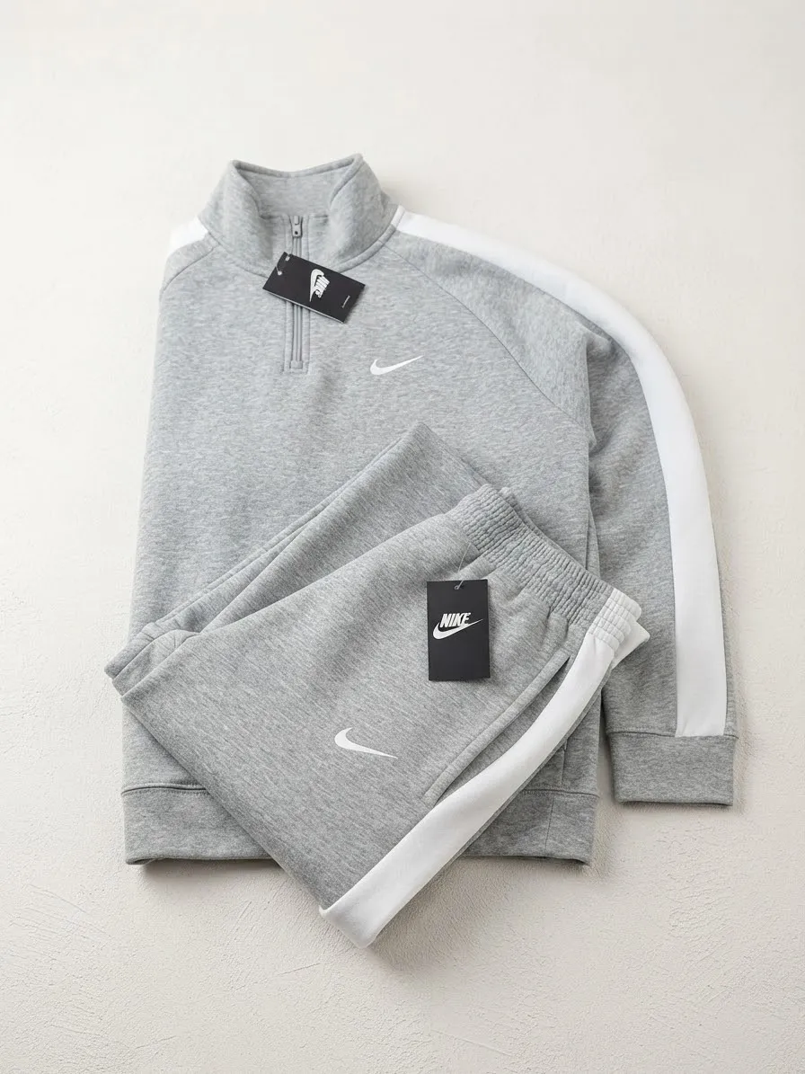 Conjunto Urbano Half-Zip & Jogger Gris Jaspeado