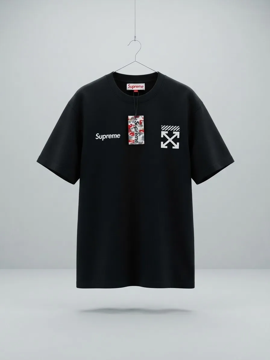 Camiseta Oversize Supreme x Off-White - Negra