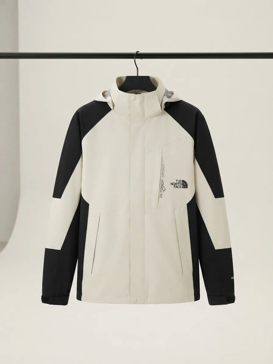 Chaqueta Impermeable Outdoor Sport - Crema y Negra