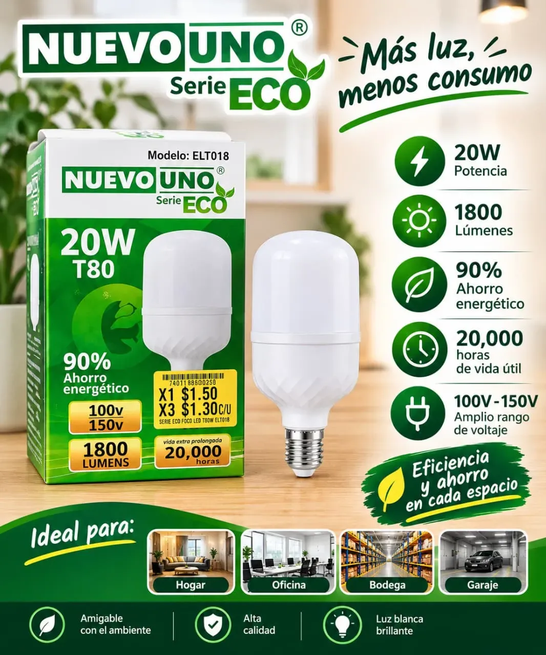 FOCO LED 20W SERIE ECO FOCO LED-T 18W ELT018