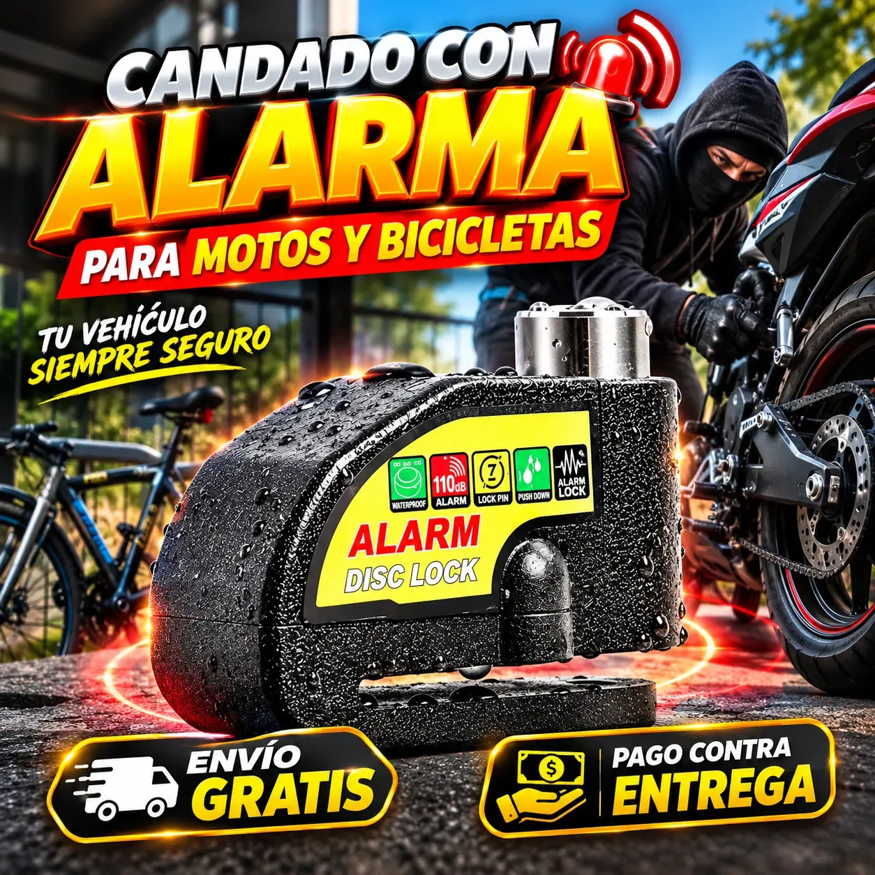 Candado con alarma para motos y bicicletas