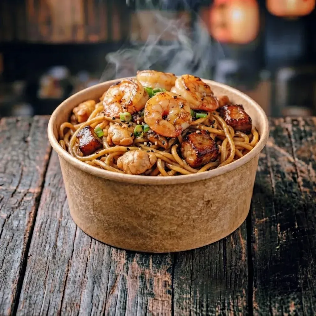 Lo Mein Mixto con Camarones