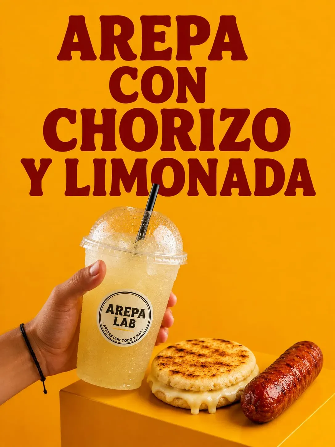 AREPA DE QUESO, CHORIZO Y LIMONADA