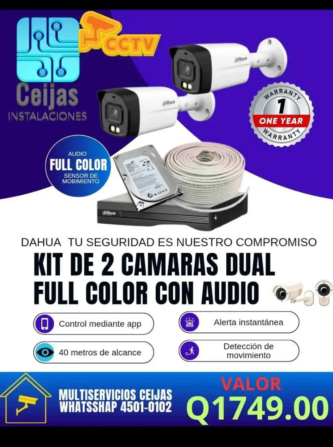 Camaras audio y full color kit de 2 camaras