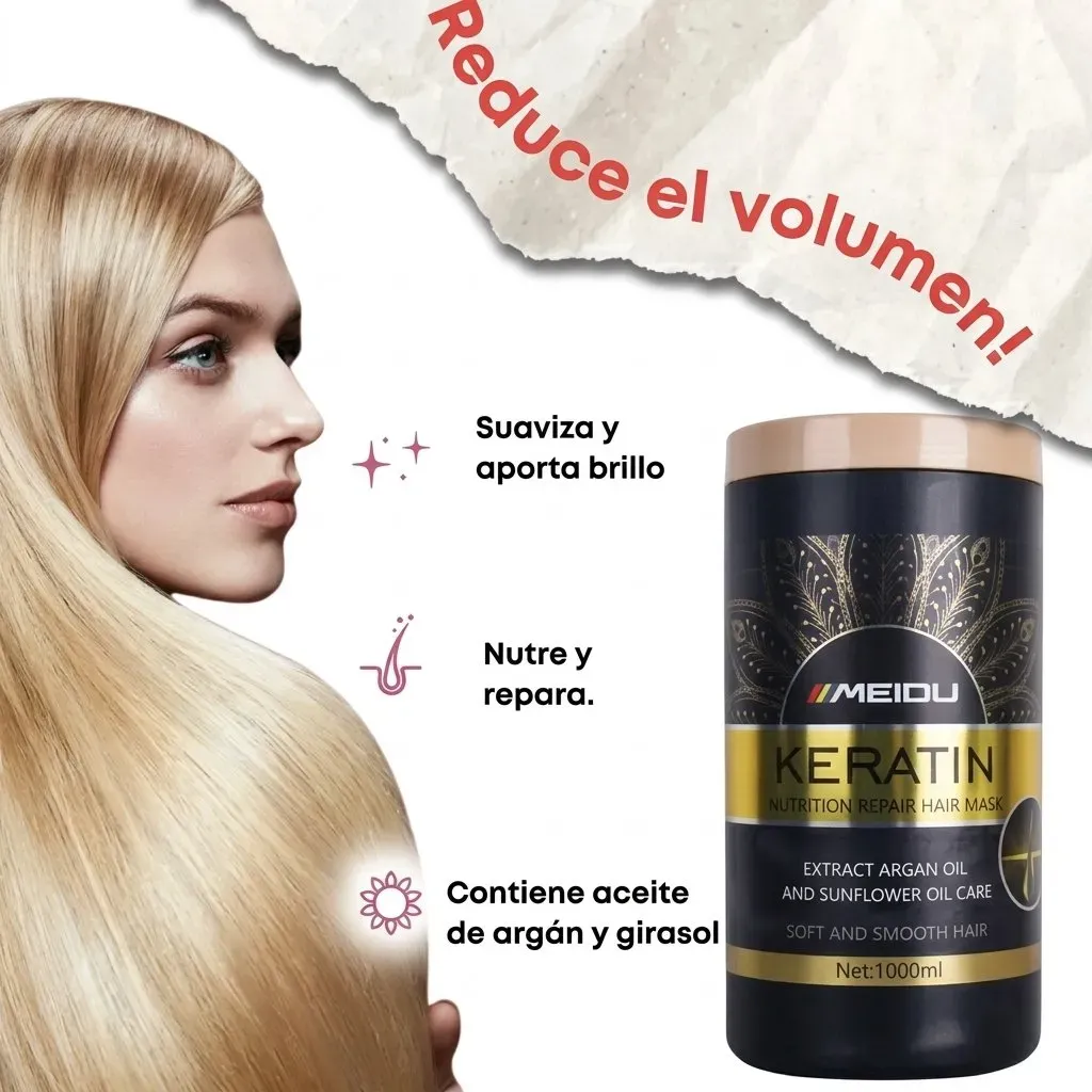 Mascarilla capilar Meidu con keratina para reparar cabello dañado