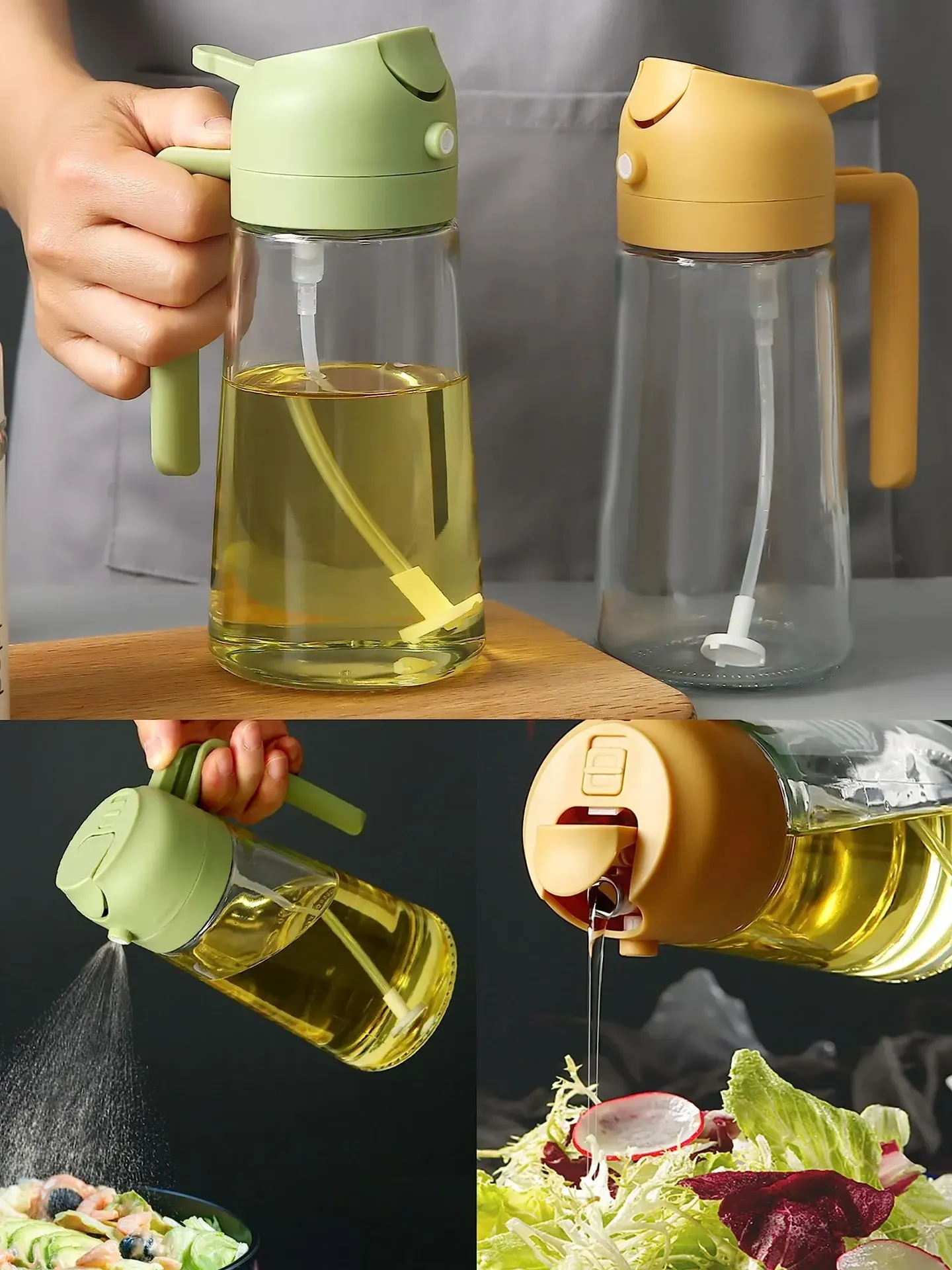 Botella de aceite con spray y chorro