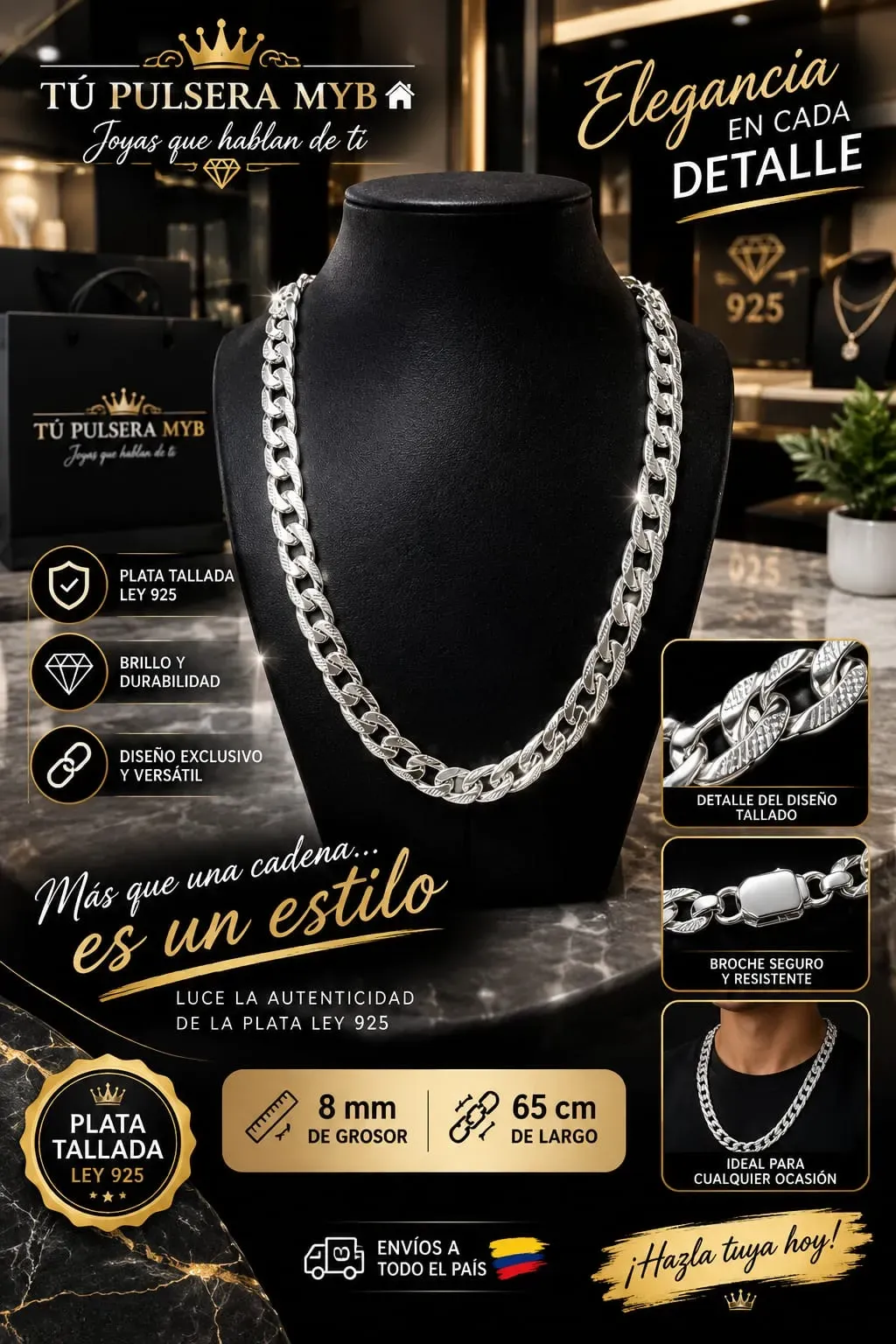 Cadena Italiana Tallada En Plata ley 925