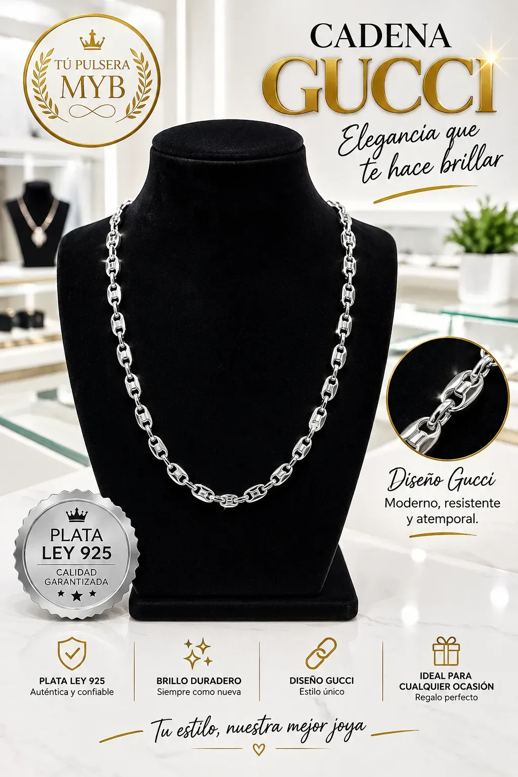 Cadena GUCCI Plata ley 925
