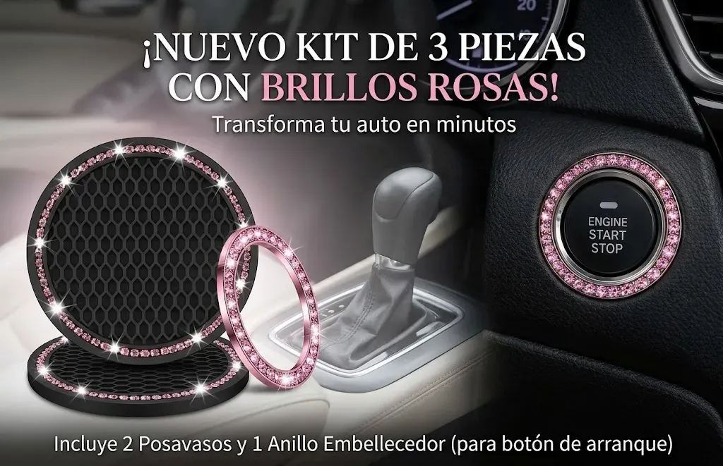 Kit 3 piezas con detalles en pedreria rosa