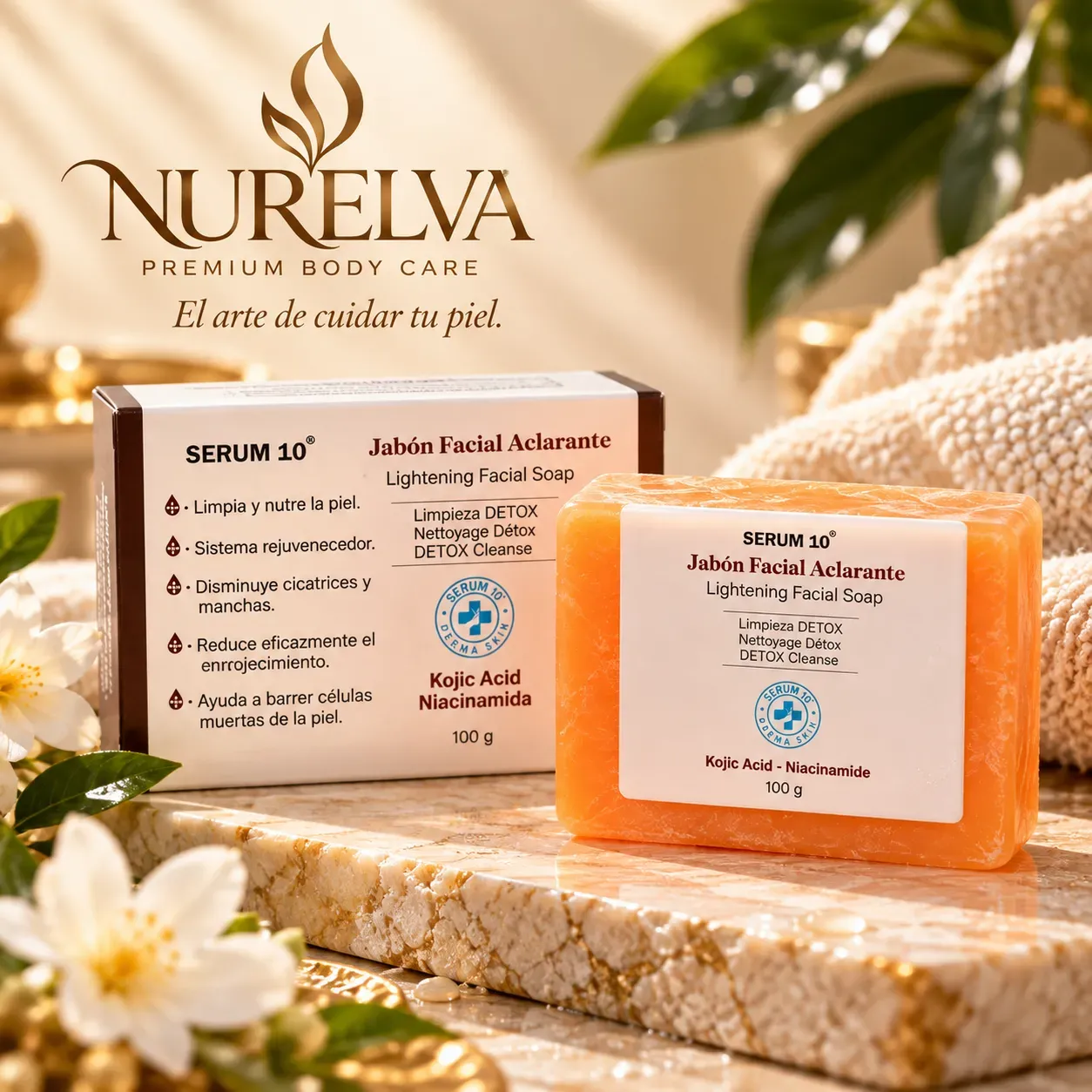Jabón Facial Serum 10 – Ácido Kójico + Niacinamida 100 g