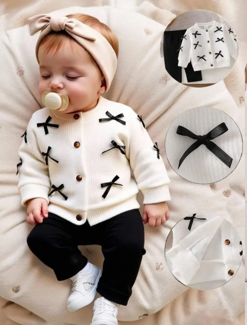 ✨ Conjunto Tejido de Abrigo y Pantalón con Lazos