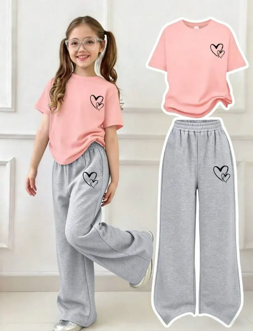 ✨ Conjunto Casual de Blusa y Pantalón con Estampado de Corazones