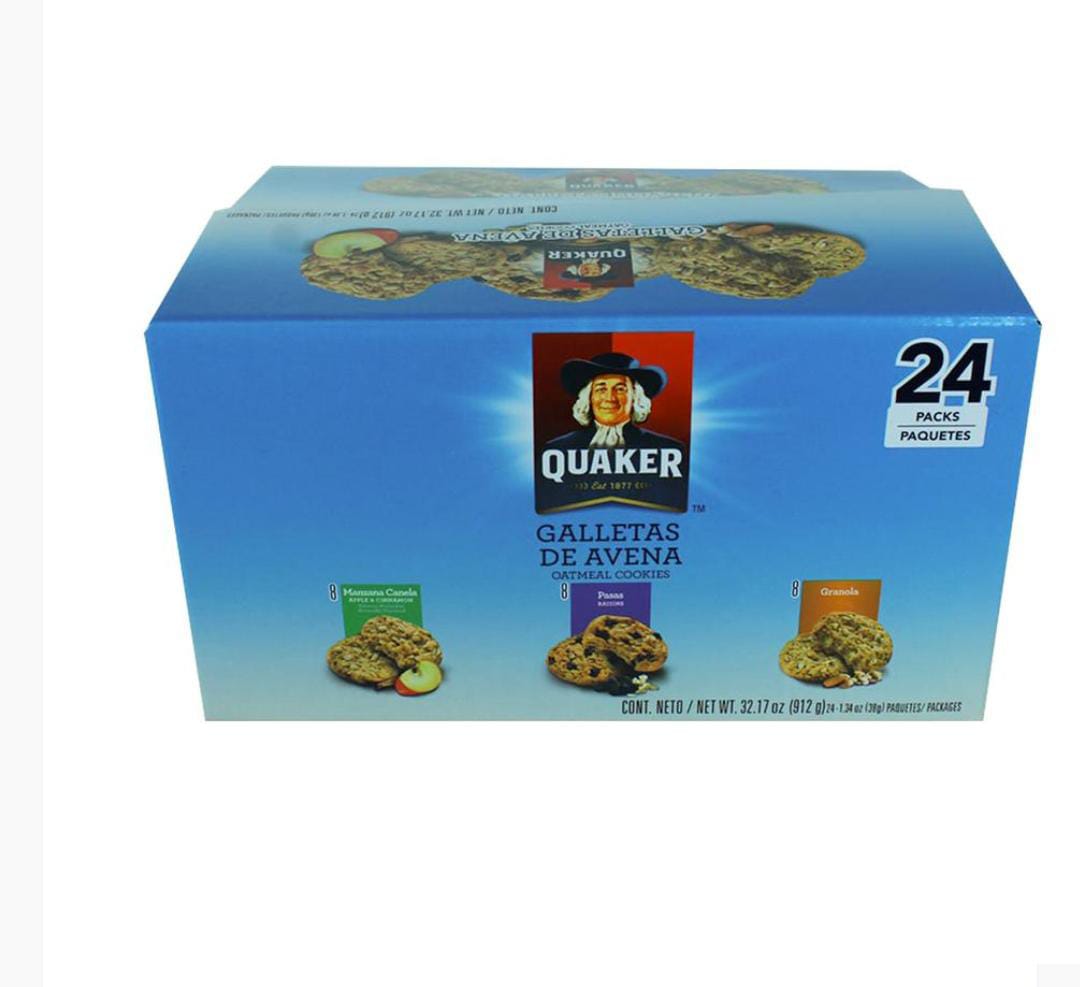 Caja con 24 paquetes de galletas de avena Quaker